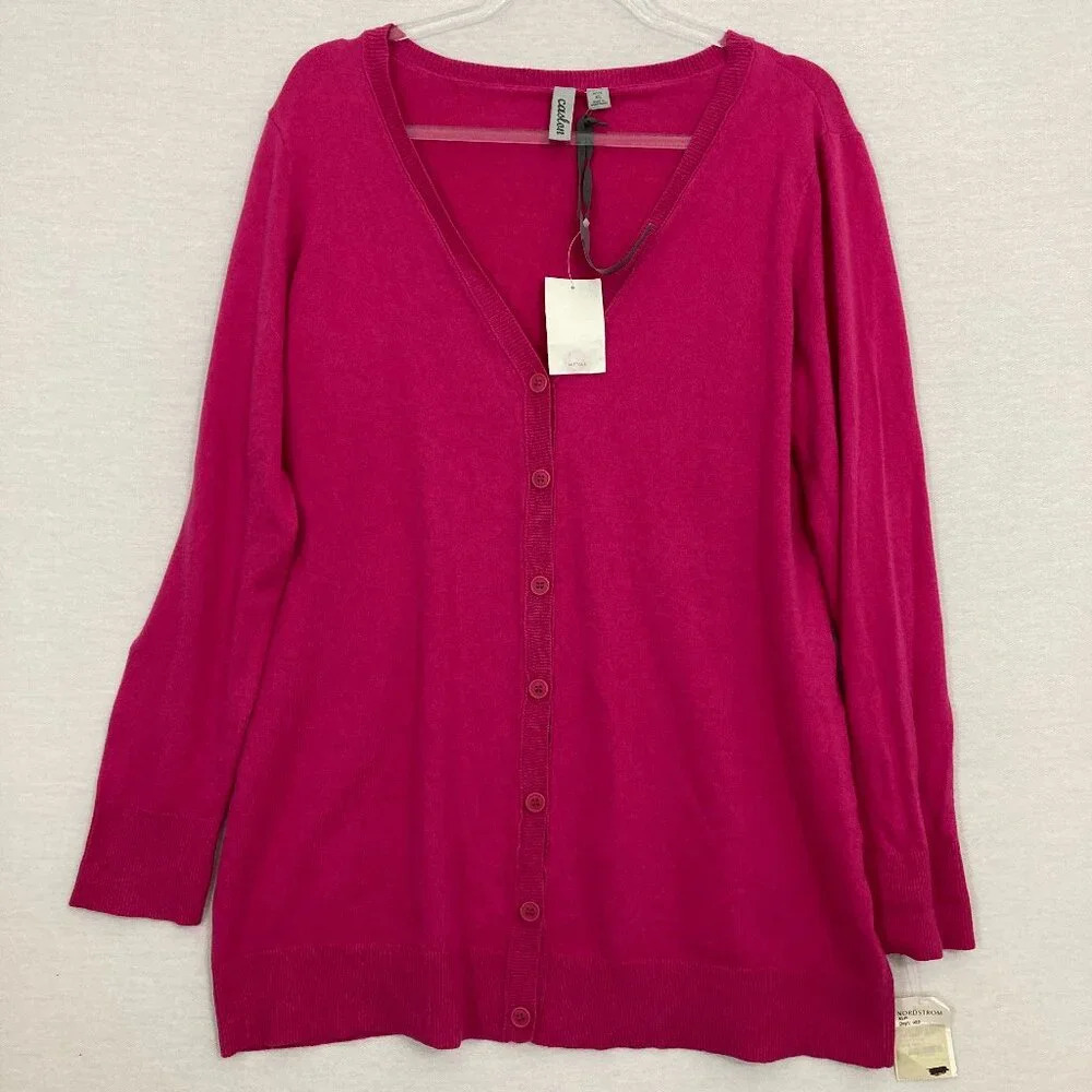 New Caslon Pink Soft Stretch Lightweight Knit Long Sleeve‎ Button Cardigan XLP